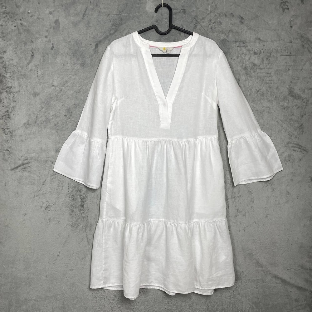 Boden White Tiered V-Neck Mini Dress